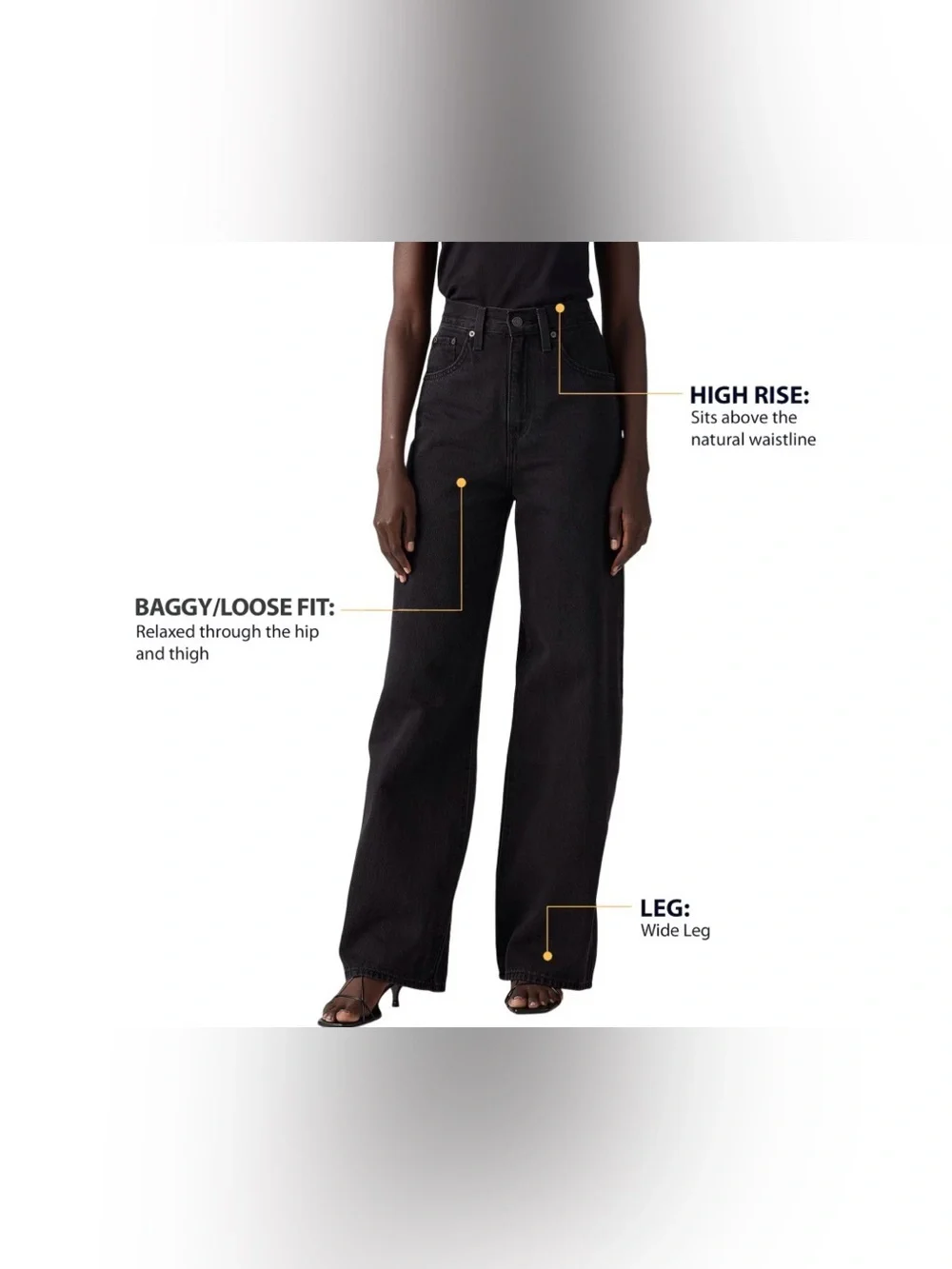 Levi's Women's Cinch Baggy Black Wide-Leg Jeans - Picture 2 of 5
